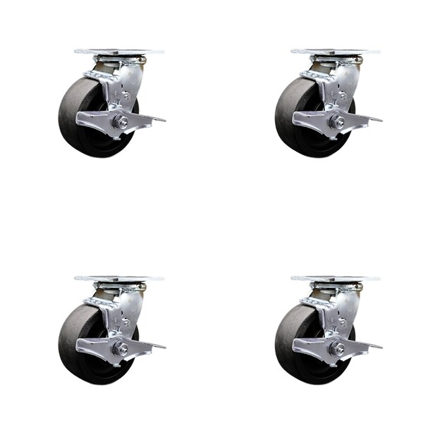 5 Inch Glass Filled Nylon Swivel Caster Set with Ball Bearings and Brakes SCC